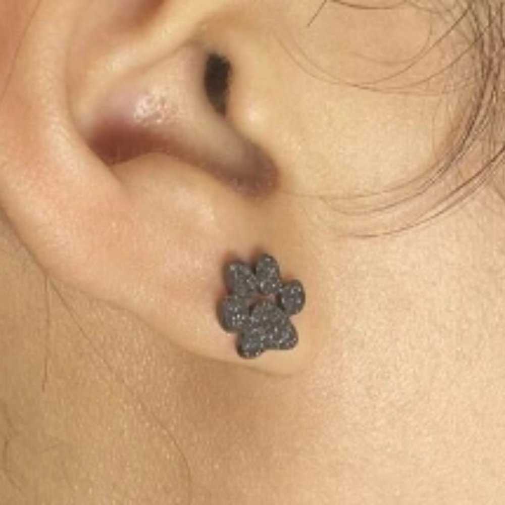 Black Paw Glitter Stud Earrings